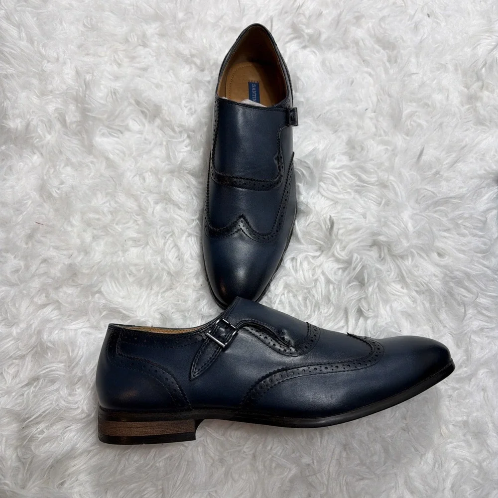 Mens Monk Strap Dress Shoes Leather Size 9 Formal Wedding Office Santino Luciano